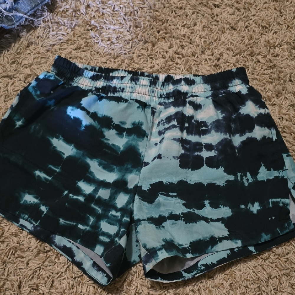 Old Navy Black and Green Athletic Shorts with Tie-Dye Pattern